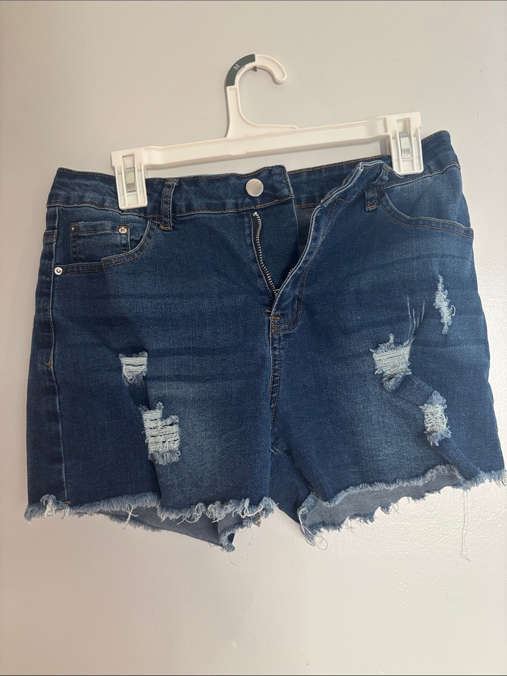Dark Blue Distressed Denim Shorts
